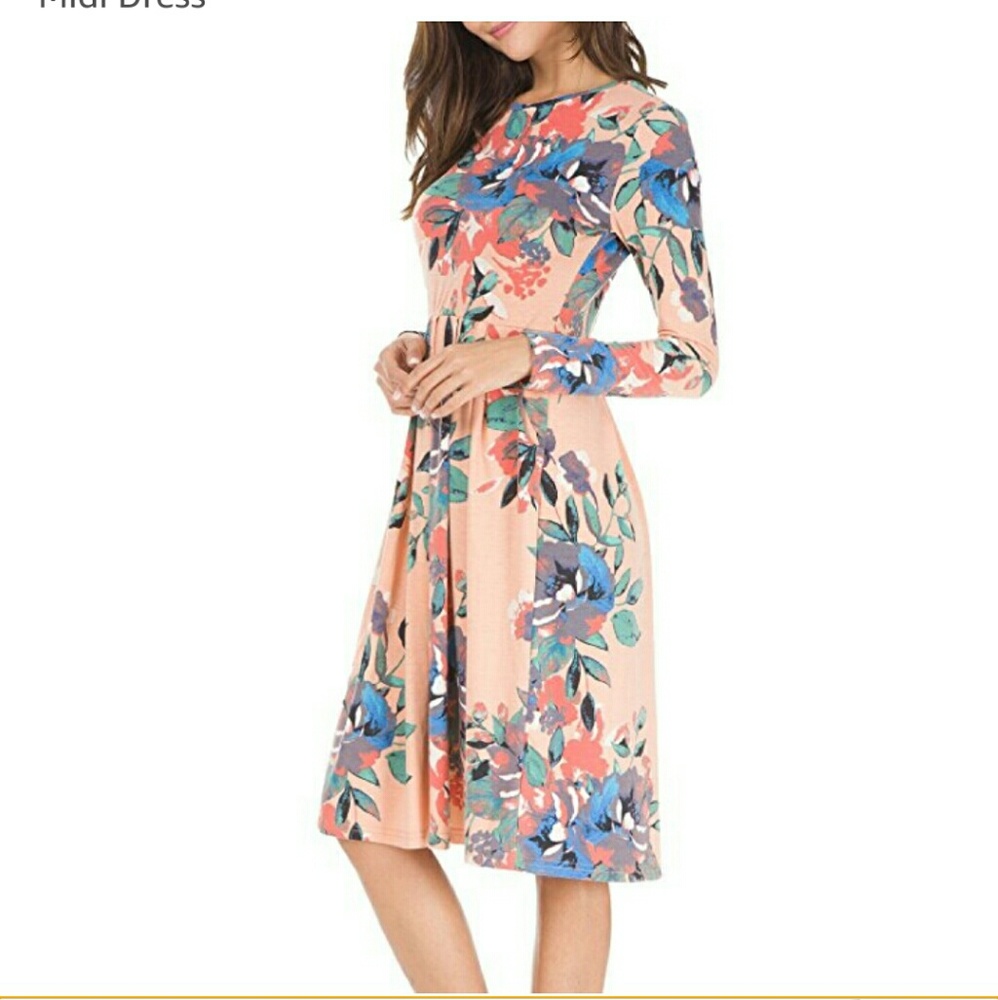 Peach floral midi dress